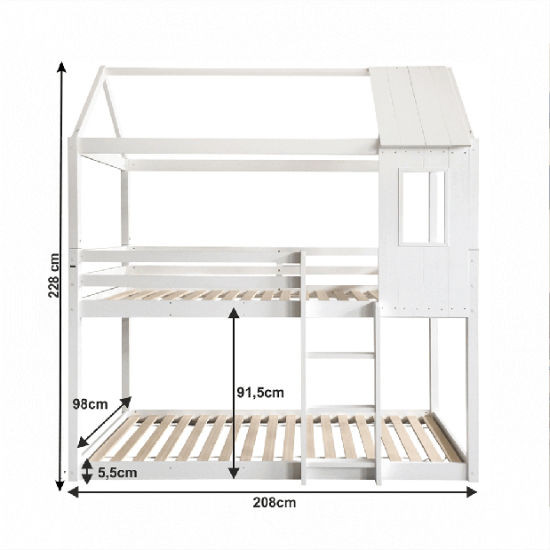 Emeletes gyerekágy 90 cm Atrinia (fehér) (ágyráccsal)