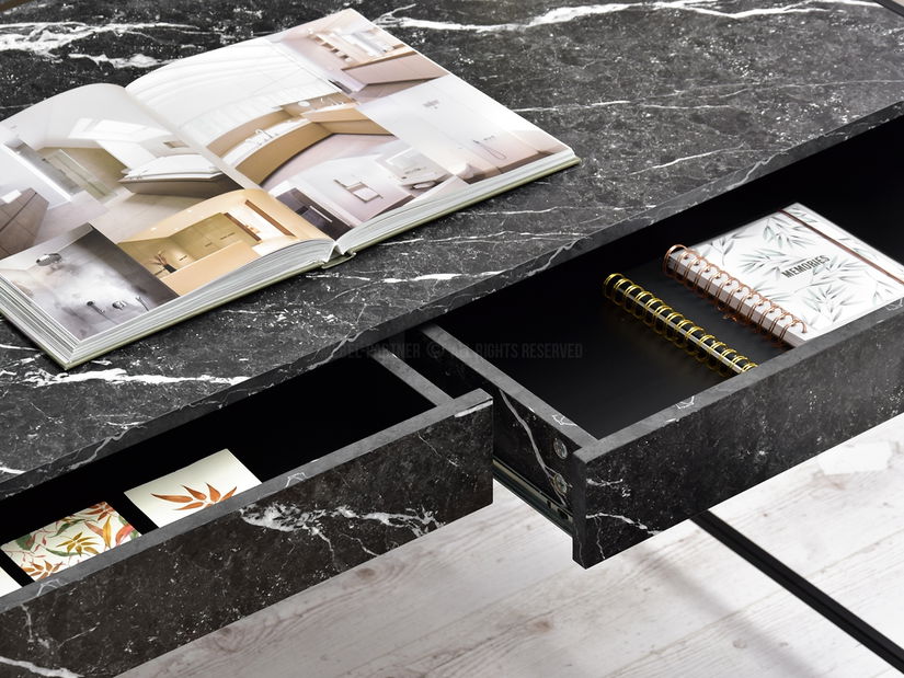 PC stolík Unica (čierny mramor + čierna)