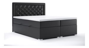 Pat matrimonial Boxspring 160 cm Gllamy (Negru piele ecologică) (cu sp. depozitare)