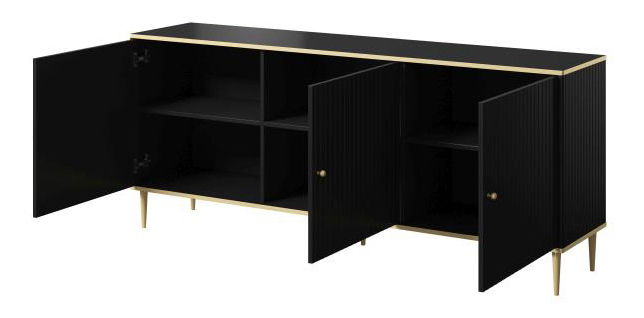 Comodă Ginette (Negru + Lemn natural + Auriu)