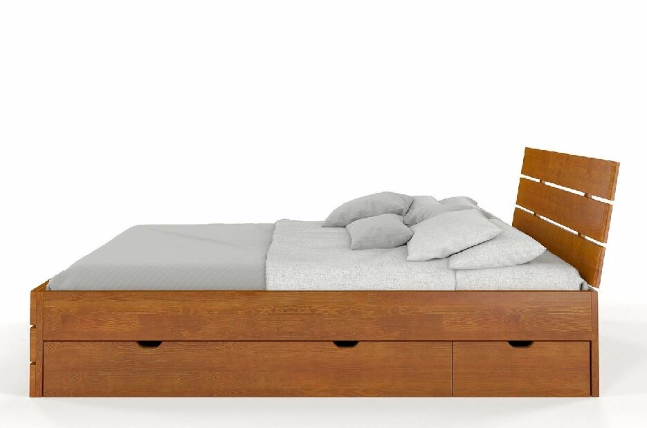 Manželská posteľ 160 cm Naturlig Lorenskog High Drawers (borovica)