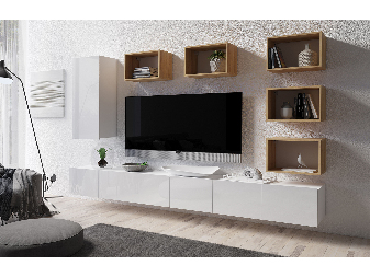 Mobilier living Calabria C37 WHITE (Alb + Stejar auriu) (fără iluminat)