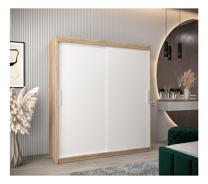Ormar za garderobu 180 cm Toki (hrast sonoma + bijela mat)