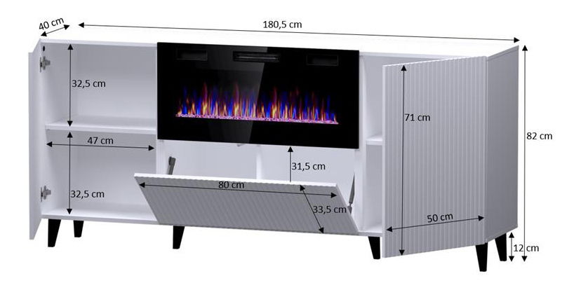 Komód kandallóval Pallea (fekete)
