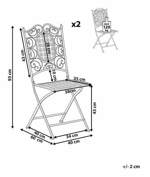 Set 2 ks. záhradných stoličiek Beatriz (čierna)