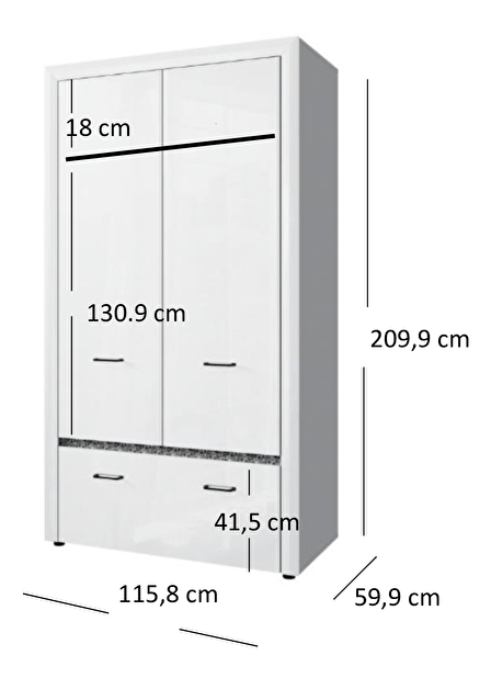 Ruhásszekrény Wanetta (fényes fehér)