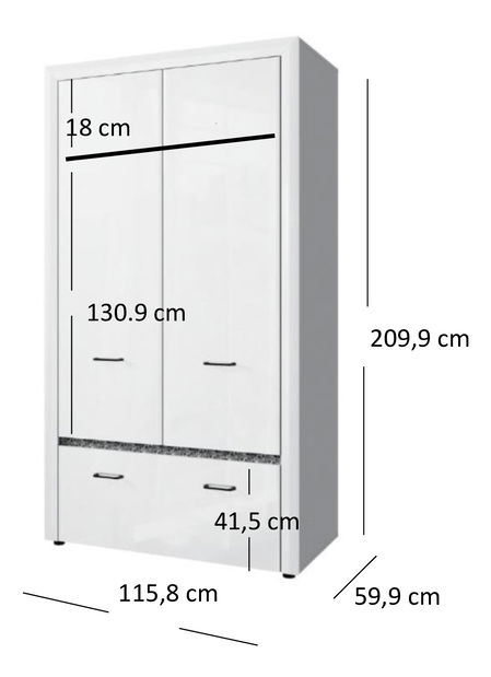 Ormar za garderobu Wanetta (bijela sjajna)
