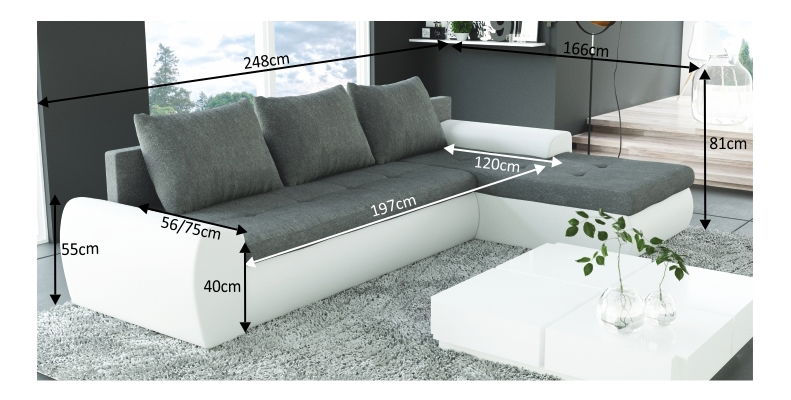 Sarokkanapé Marivel (szürke + fehér) (J)