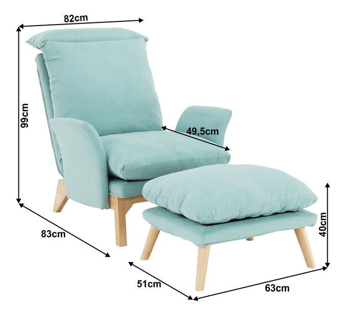 Fotel lábtartóval Zander (menta) *bazár