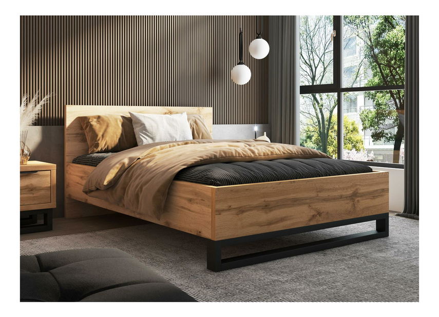 Bračni krevet Helles 140 (hrast wotan + crna)