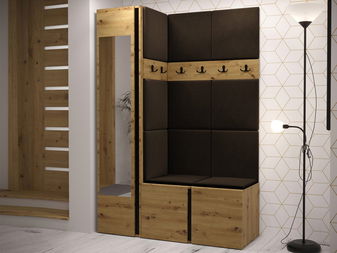 Predsieň Tovenaz X (dub artisan + čierna + hnedá) (so zrkadlom)