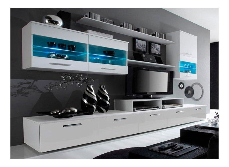 Mobilier living Leodan (alb) (cu iluminat)