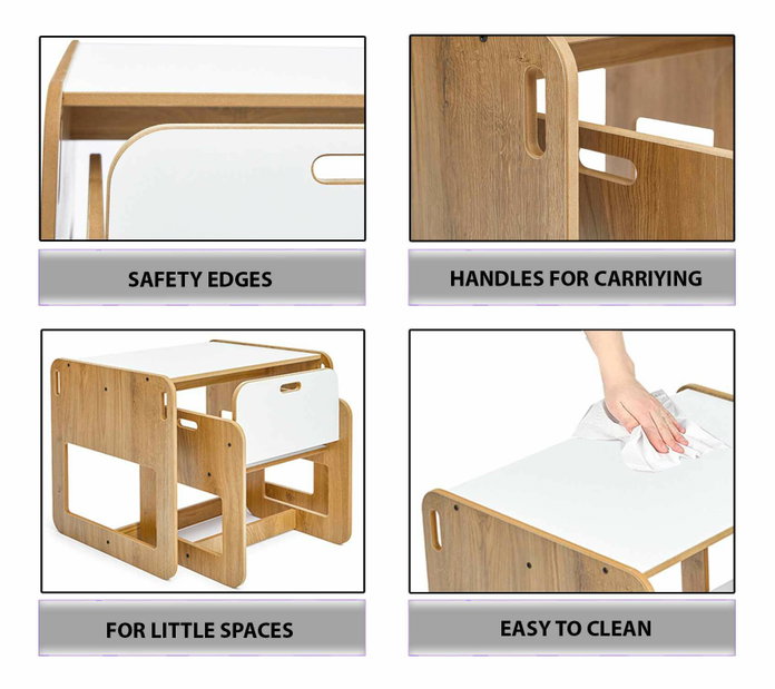 Set detský stolík a 2 stoličky Durumo 2 (biela + naturálna)