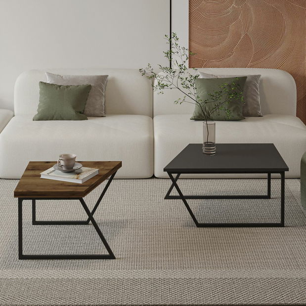 Set stolića za kavu Veronico (antracit + rustikalni orah)