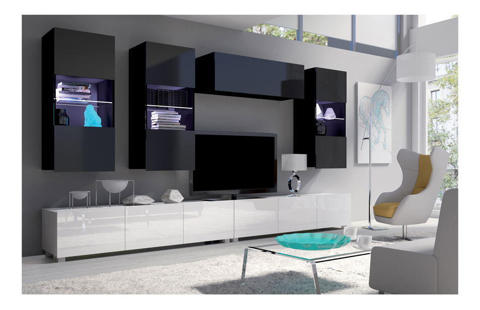 Mobilier living Calabria C5 (Negru + Alb) (fără iluminat)