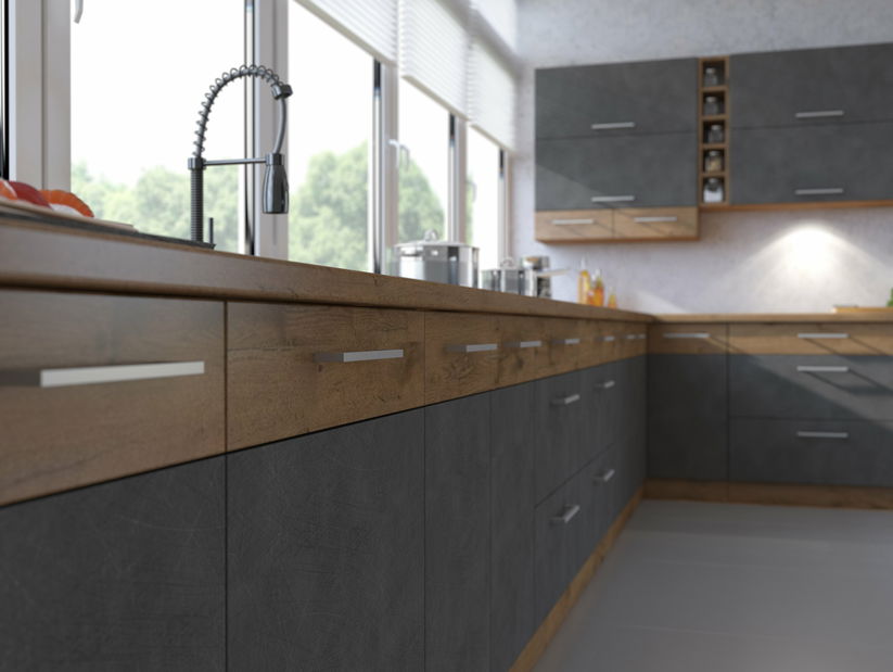 Dulap inferior de bucătărie Virion 60 D 3S BB (stejar lancelot + gri) *vânzare