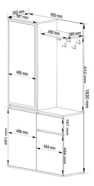 Set mobilier hol Enteruno (negru + stejar artisan) (cu oglindă)