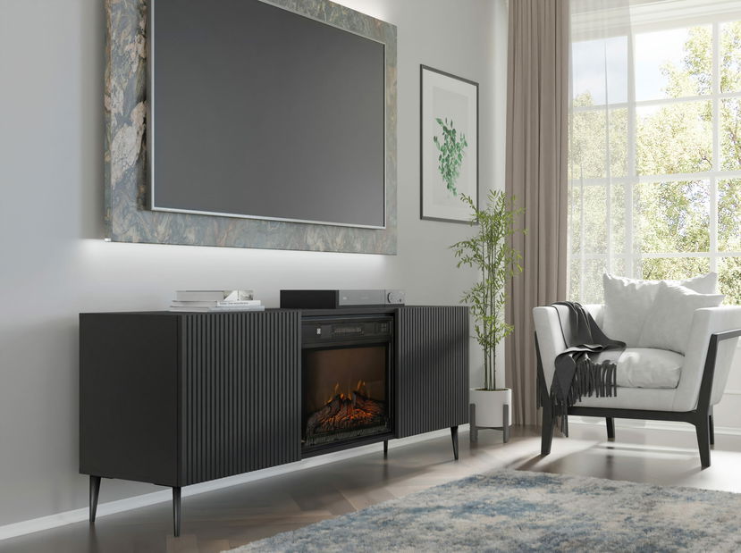 TV skrinka/stolík s elektrickým krbom FPB 2D 170 C Rowanna (čierna)