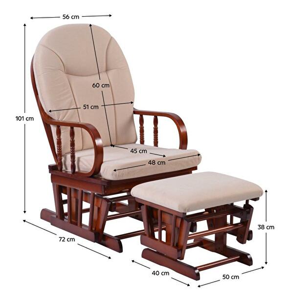 Hojdacie kreslo s podnožou Tolmon (orech + béžová) 