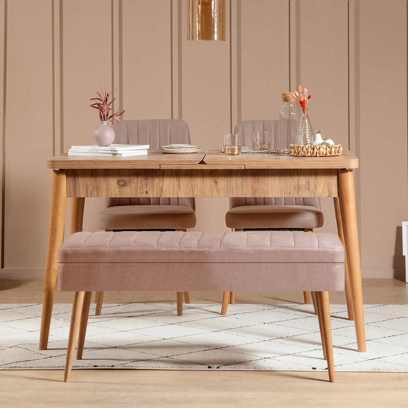 Jedálenský set Vlasta 1 (borovica atlantic + béžová) (pre 4 osoby)