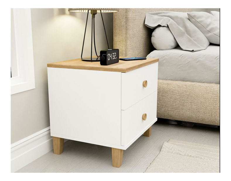 Nočný stolík Nedata (dub + biela)