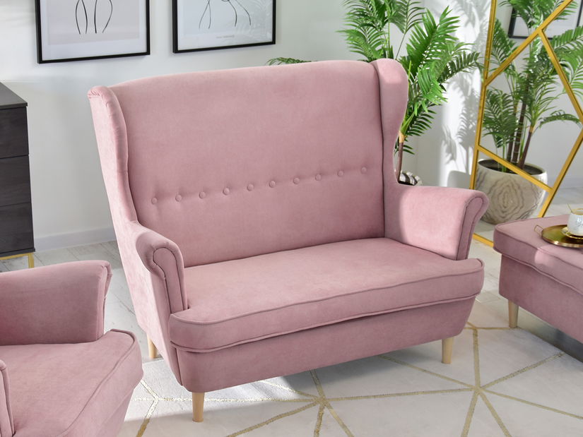 Pohovka dvojsedačka v tvare ušiak Muriera (púdrová + buk)