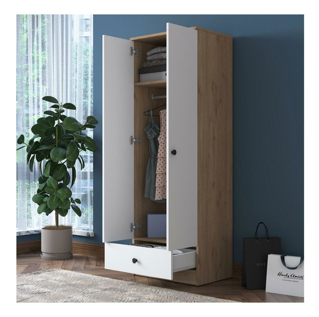 Šatníková skrňia Bastet 118 (biela + orech) 