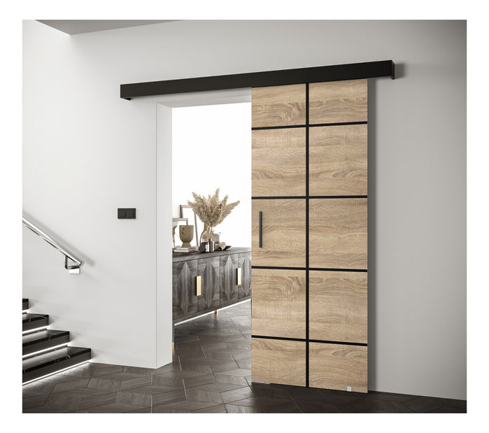 Uși culisante 90 cm Sharlene III (stejar sonoma + negru mat + negru)