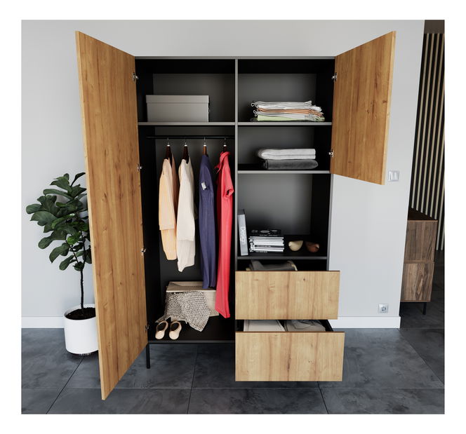 Šatníková skriňa Loyd (dub artisan + čierna matná)
