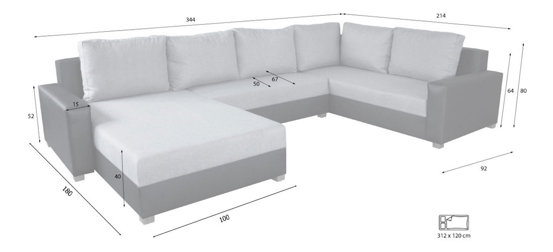 Rohová sedačka v tvare U Banno (čierna) (L)