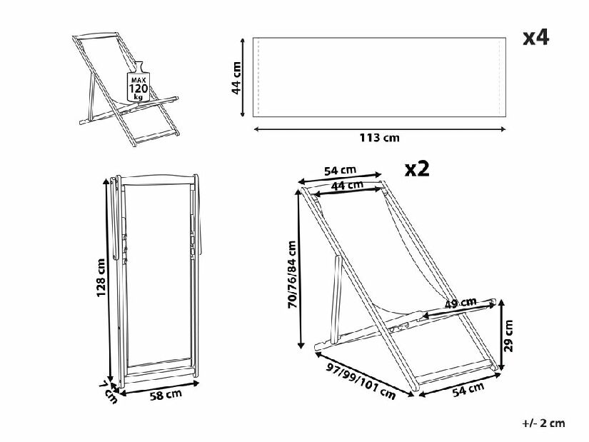 Set 2 buc șezlong de grădină cu huse de rezervă Antio (crem)