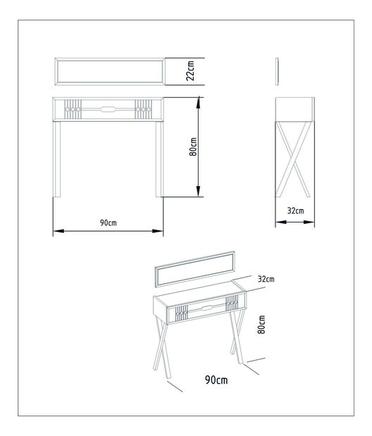 Toaletný stolík Freya 2 (biela) 
