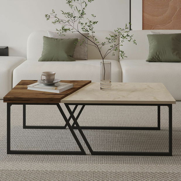 Set stolića za kavu Veronico (travertin + rustikalni orah)