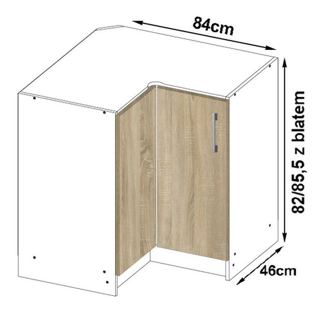 Dulap inferior de bucătărie de colț Lula s90 90n (alb + stejar sonoma)