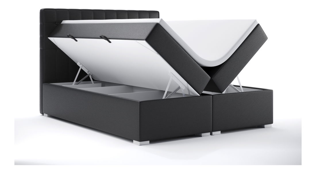 Pat matrimonial Boxspring 160 cm Candy (Negru piele ecologică) (cu sp. depozitare)