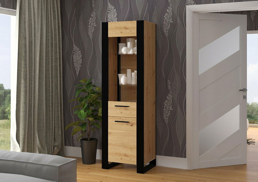 Vitrína Nulakka E (dub artisan + matná čierna)