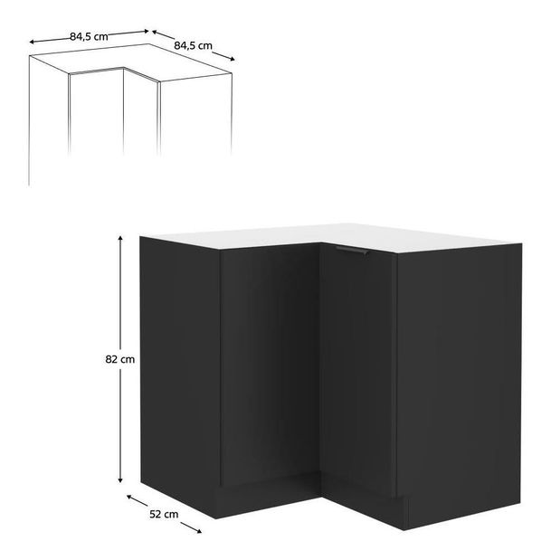 Dolná rohová kuchynská skrinka Sobera 90x90 DN 2F BB (čierna) 