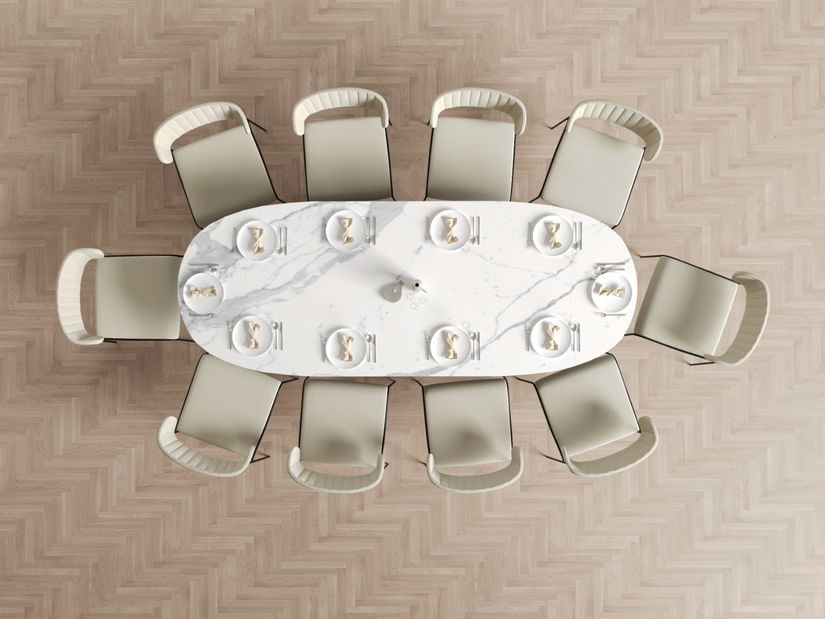 Masă de sufragerie Persi (marmură albă + negru)