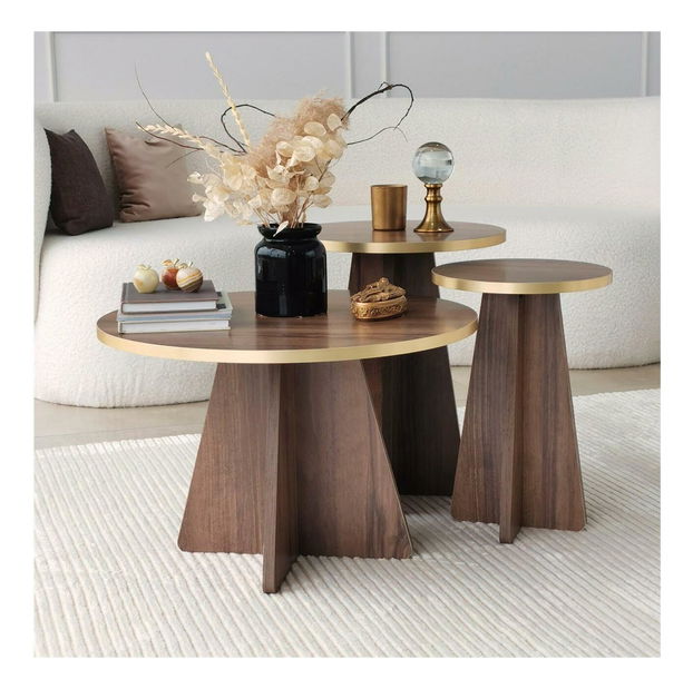 Set 2buc. măsuțe cafea Kabivo 1 (auriu + nuc)