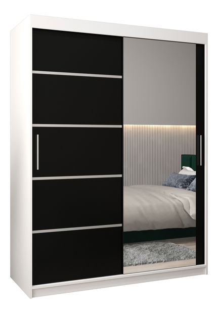 Dulap de haine 150 cm cu oglindă Verika 2 150 (alb + negru)