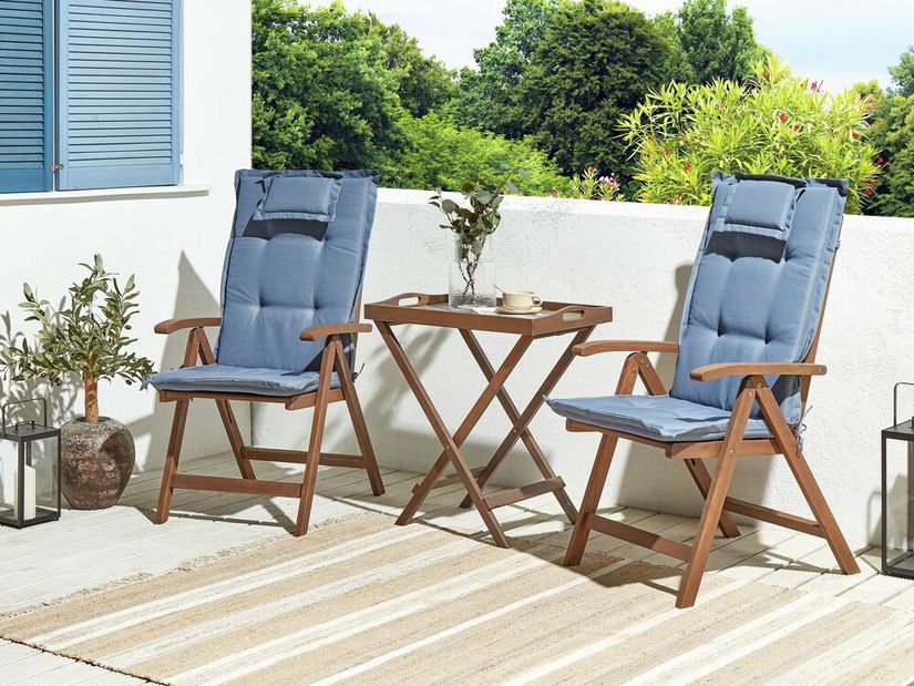 Set mobilier de grădină Amati (lemn închis + albastru)