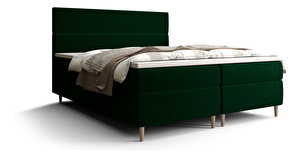 Pat matrimonial Boxspring 140 cm Flu Comfort (verde închis) (cu saltea și sp. depozitare)