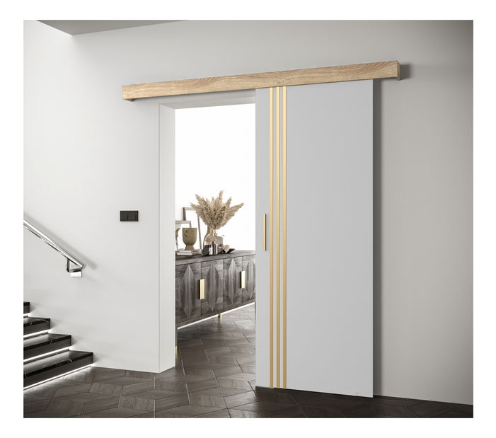 Posuvné dvere 90 cm Sharlene VI (biela matná + dub sonoma + zlatá)