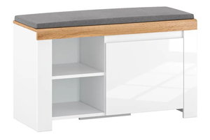 Botník (skrinka na topánky) Valgo 1D (extra vysoký lesk biely + dub wotan)