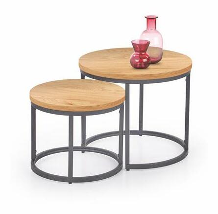 Set 2 buc. masă de cafea metalică Owen (Stejar auriu + Negru)
