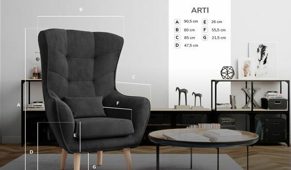 Fotoliu cu urechi Agueda Typ 02 (gri maro)