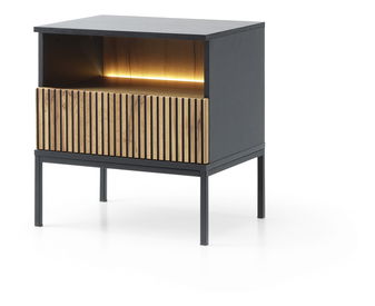 Nočny stolík Silvano S54 (čierna + dub wotan) (s LED osvetlením)