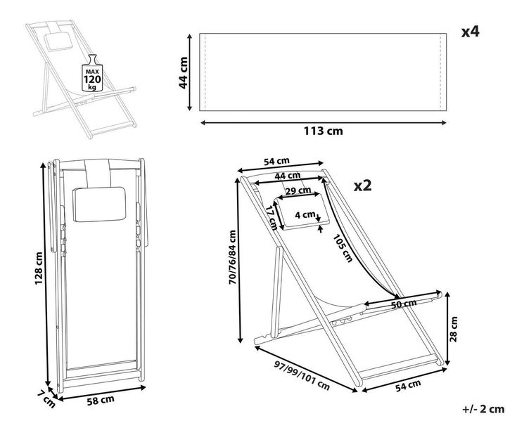 Kerti nyugágy készlet tartalék huzattal (2 db.) Alexandrinos (fehér)