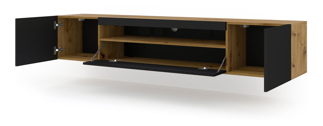 Masă TV/Dulap Aurinko 200 (Stejar artisan + Negru mat)