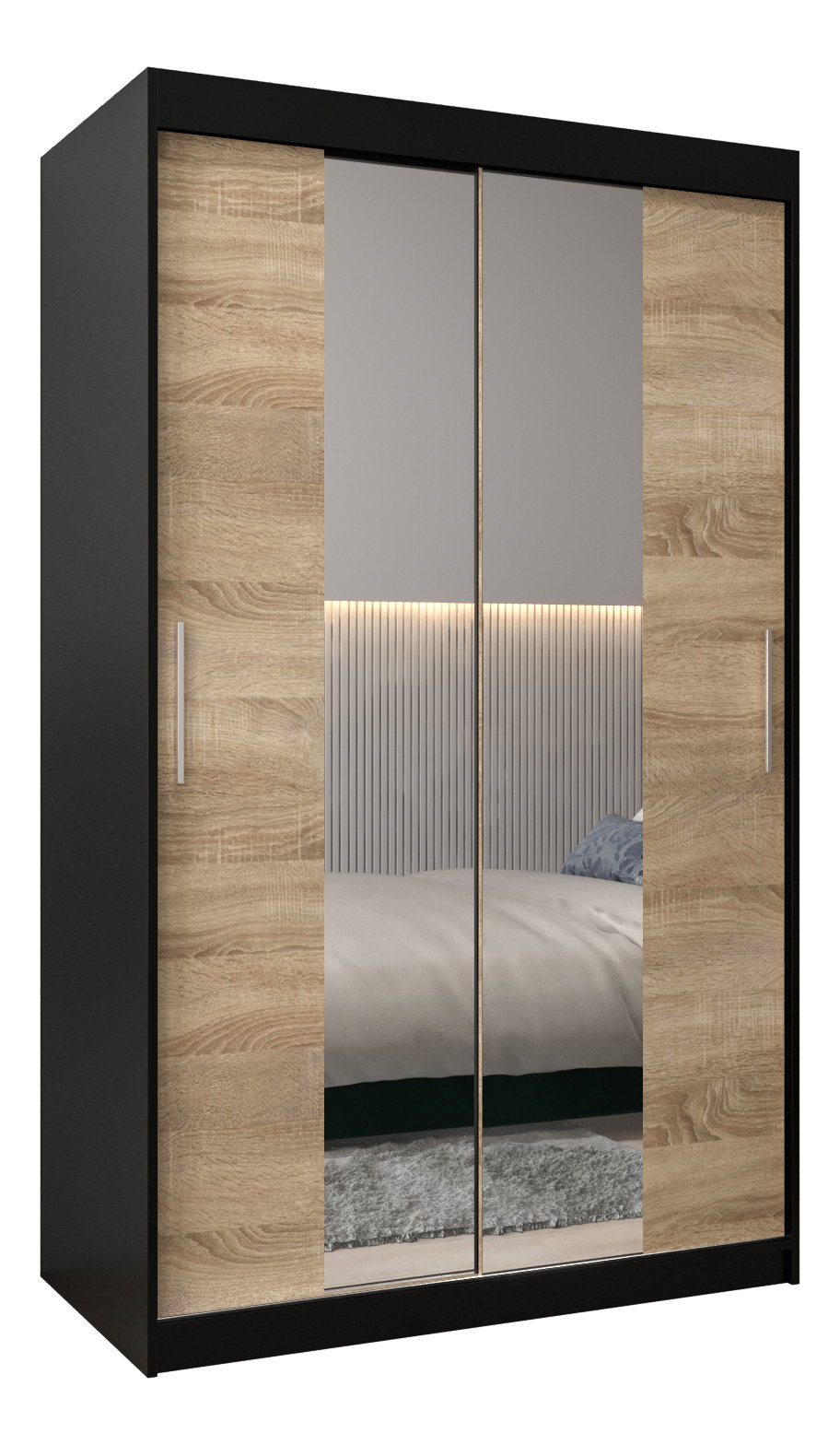 Ruhásszekrény 120 cm Toki 1 (matt fekete + sonoma tölgy)